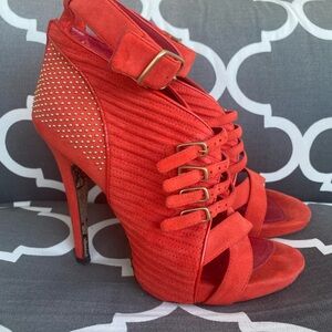 Cesare Paciotti Vibrant Orange Red Strappy Platform Heels